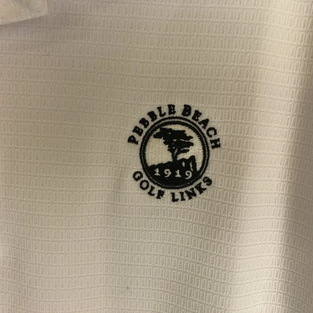 Adidas Polo Shirt Mens Large White Pebble Beach Golf Links Climalite Performance